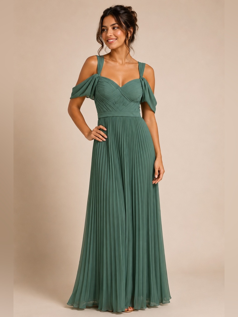 NWT Christian Siriano x Azazie Dark Green Pleated Maxi Gown A4 Formal Dress